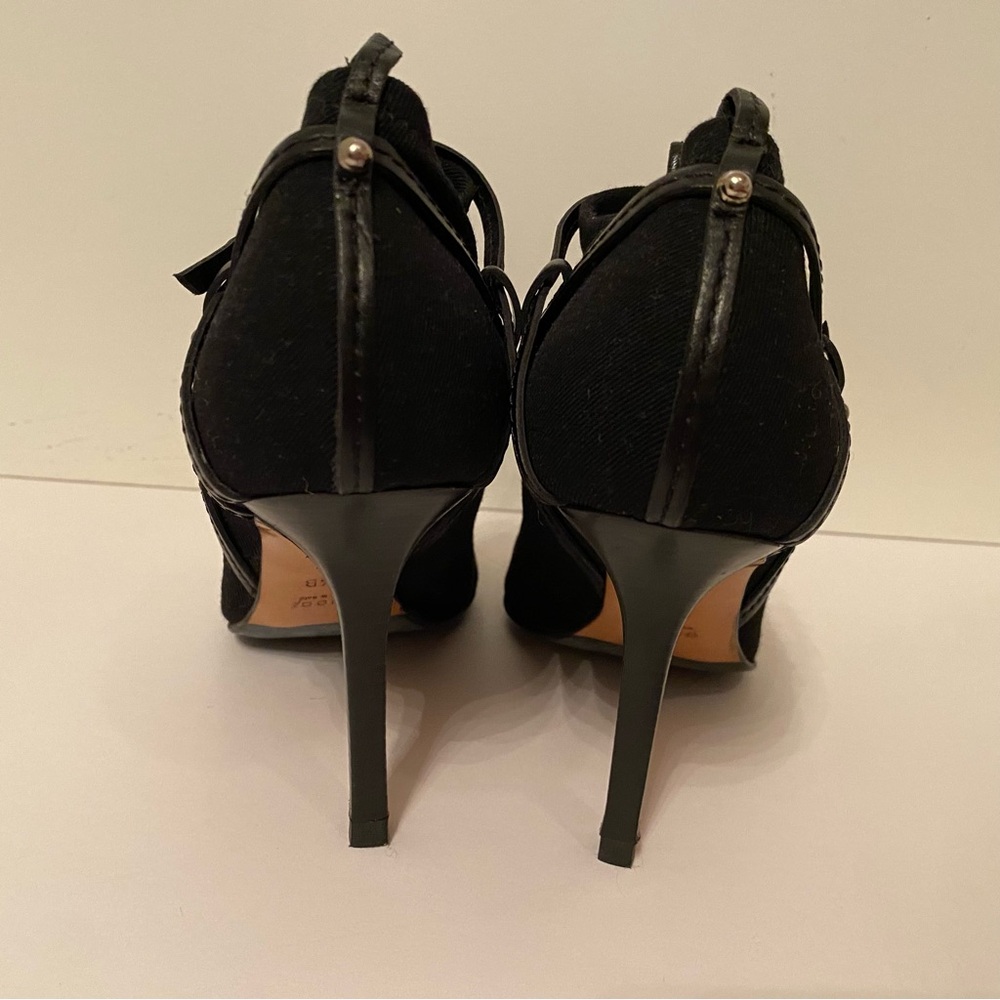 GUCCI HEELS STILETTO SHOES BLACK STRETCH FABRIC LEATHER TRIM BUCKLE 7.5B POINTY - Picture 10 of 15